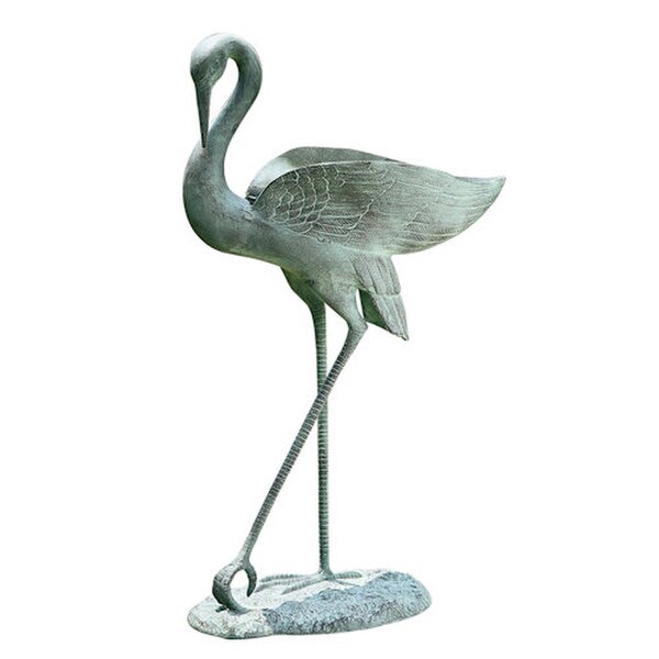 Crane Planter Statue made in aluminum Verdi Long Neck Bird Sculptures